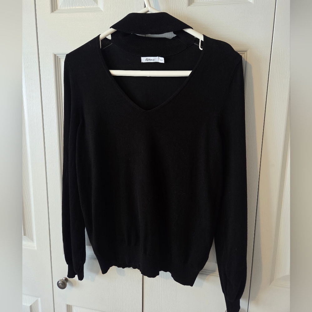 Black V-Neck Cut Out Sweater